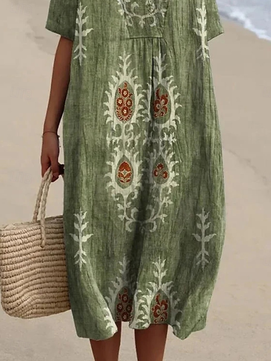 Femmes Robe Midi Robe d'Été Robe trapèze Vacances Occasionnel Chaussures de plage Soirée Sortir Plage Coupe Ample Fleuri Graphique Tribal Manche Courte Col en V Bleu Vert Été Printemps de 2025 ? $37.99 –P3
