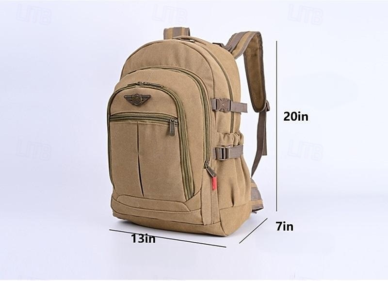 Herrryggsäck i vintage-canvas för resor och skola – stor ryggsäck i militärstil med flera fickor för utomhusbruk, vandring eller dagligt bruk 2025 - $29.99 –P2
