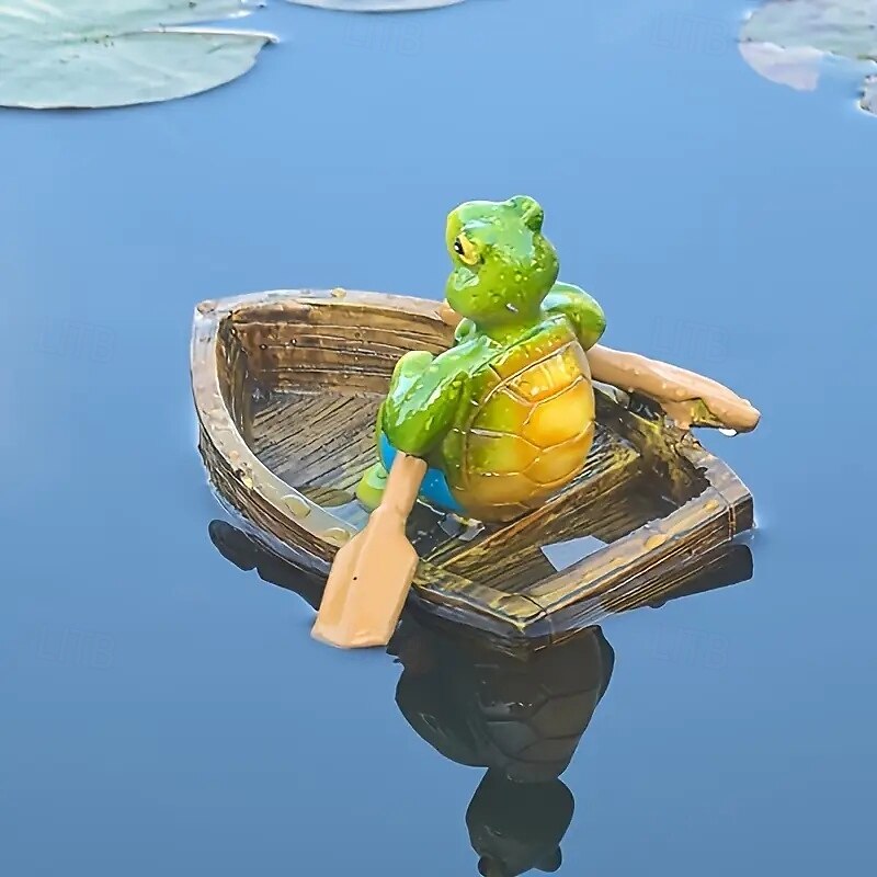 Figurine de grenouille et de tortue en résine dans un canoë, ornement flottant, figurine d'animal flottant réaliste avec des yeux jaunes, cadeaux idéaux pour le jardin, la piscine ou la rivière de 2025 ? $20.99 –P6