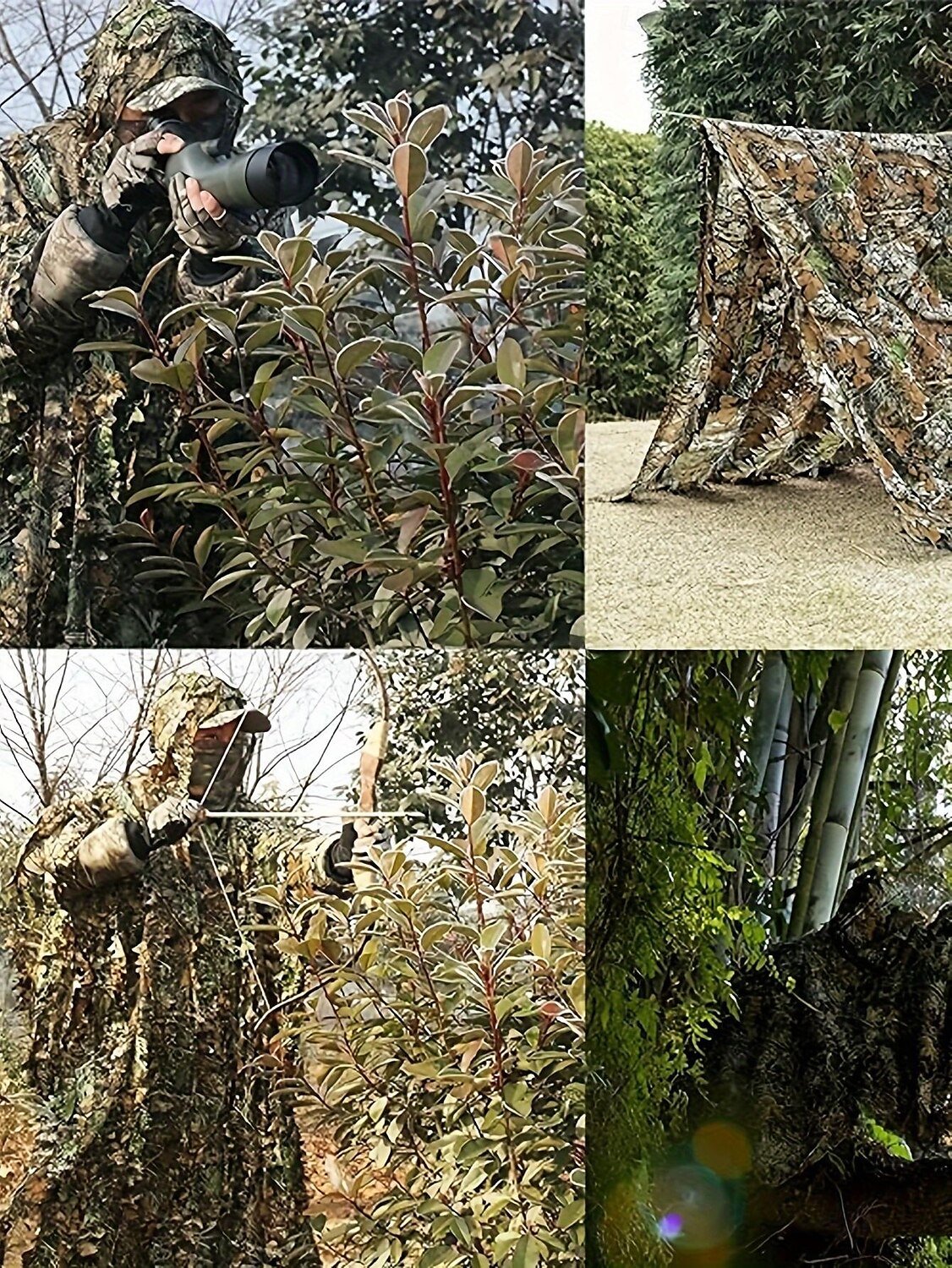 Mantello mimetico 3D con foglia d'acero, design taglia unica, cappuccio in rete, perfetto per attività all'aperto, birdwatching, caccia, giochi stealth del 2025 a $39.99 –P14