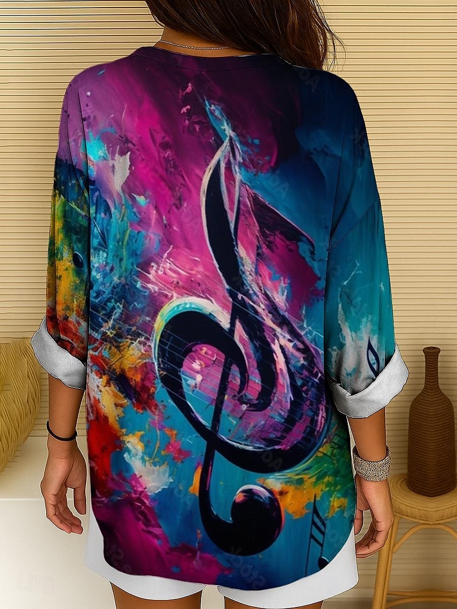 Festival de musique Femmes Chemisier A Ombre Graphique Géométrique Élégant ancien Tropical manche longue Col en V Hauts Réguliers Quotidien Fête Imprimé Jaune Rouge Violet Été Printemps de 2025 ? $24.99 –P2