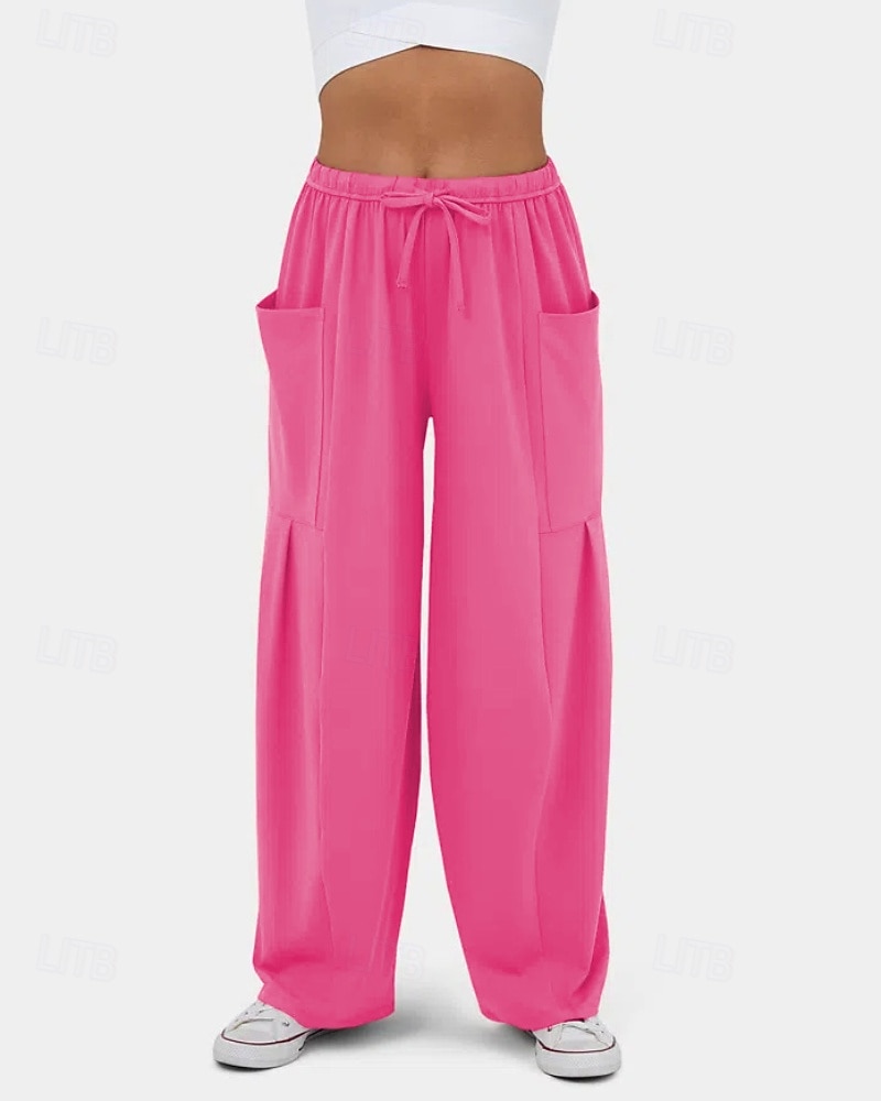 Per donna Gamba larga Pantaloni Eleganti Streetwear Casual Lunghezza intera Naturale Semplice Tasca Design con Coulisse Elastica Comodo Streetwear Ferie Rosso violaceo Nero Verde militare Marrone del 2025 a $22.99 –P4