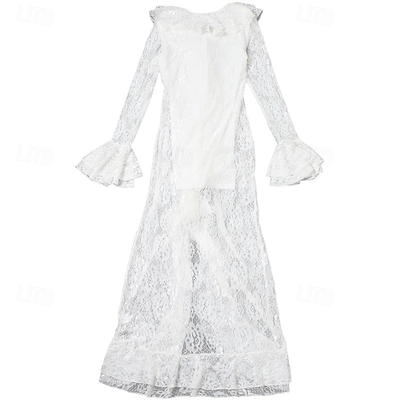 Damen Maxikleid Etui-Kleid Party Geburtstag Cocktail Trompetenärmel Party Ausgehen Strand Figurbetonter Schnitt Einfarbig Langarm V Ausschnitt Weiß Frühling Herbst 2025 - $51.99 –P8