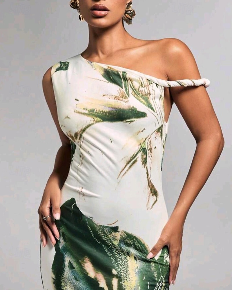 Femmes Robe Longue Maxi Robe Robe Imprimée Mode Extérieur Sortir Week-end Coupe régulière Fleur Sans manches Une Épaule Violet Vert Été de 2025 ? $22.99 –P19