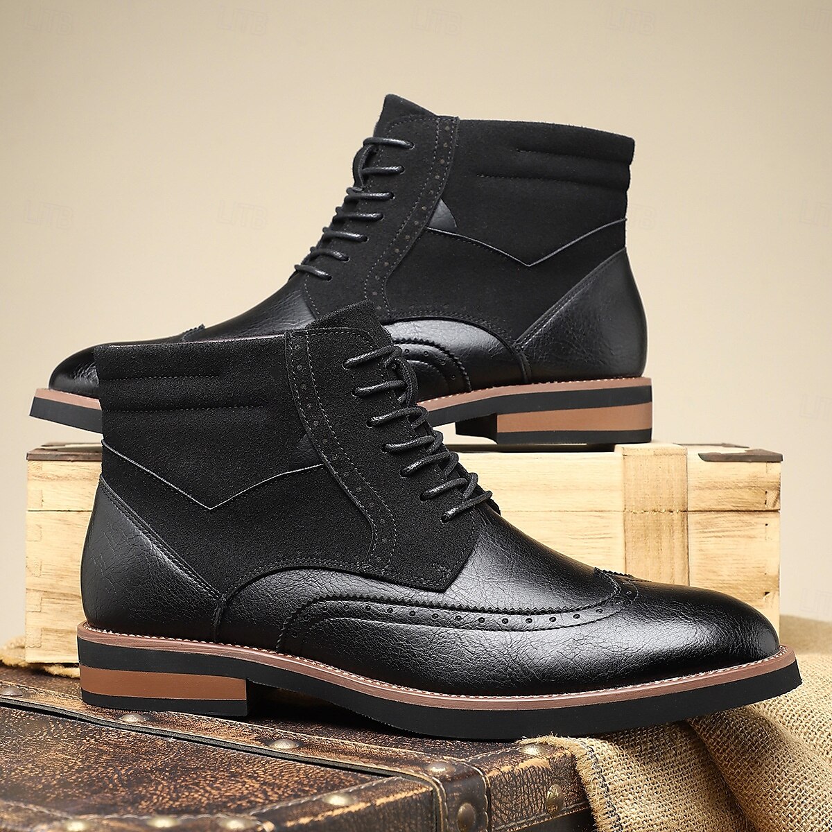 Per uomo Stivali Camminata Vintage Casual Britannico Pelle PU Camoscio Confortevole Antiscivolo Caldo Allacciatura Nero Giallo Marrone Autunno Inverno del 2025 a $54.99 –P3