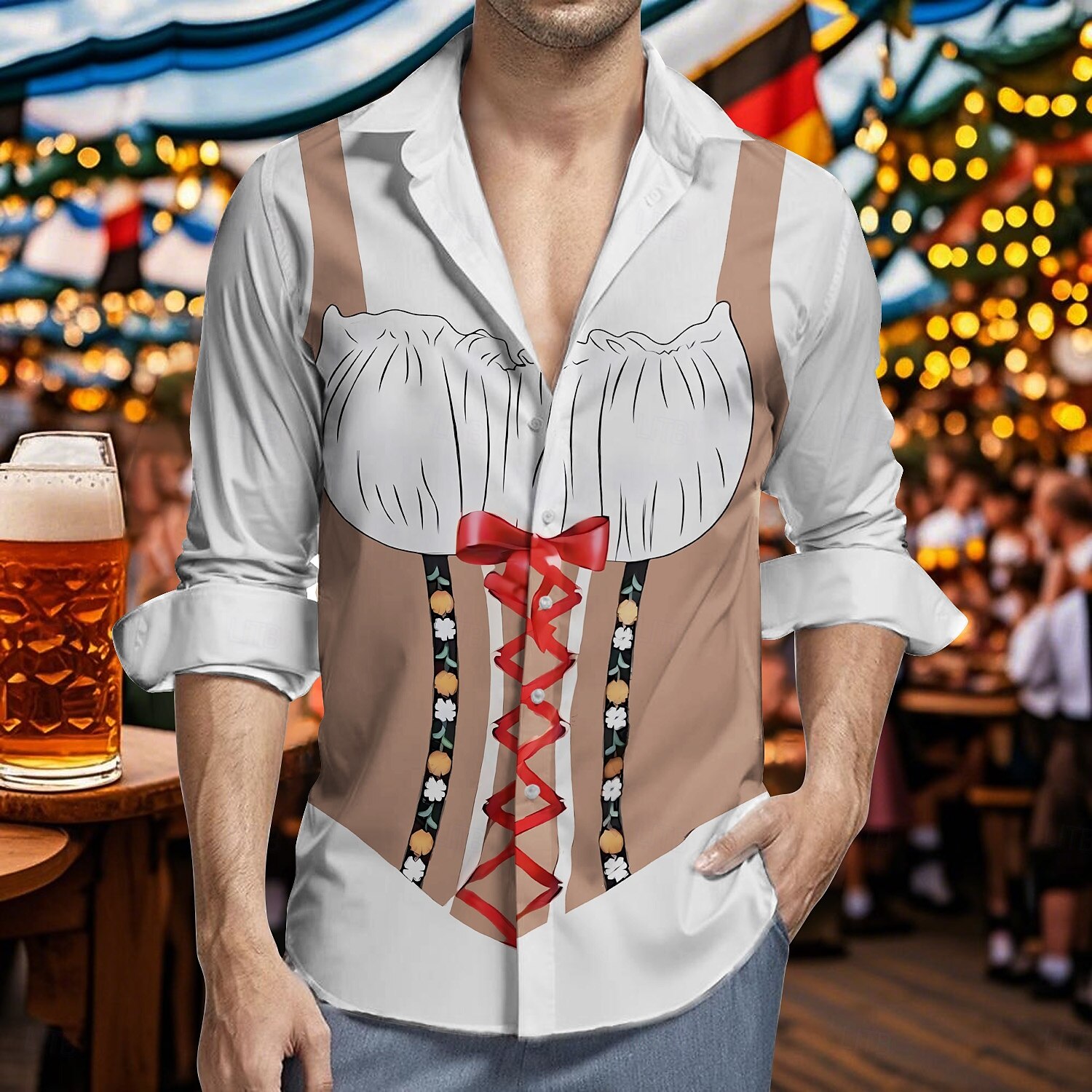 Oktoberfest Öl Dirndl-tryck Hawaii skjortor Aloha skjorta Bayersk München Tyska Grafisk Till Herr Vuxna Karnival Oktoberfest öl 3D-utskrift Semester Fest 2025 - $23.99 –P2