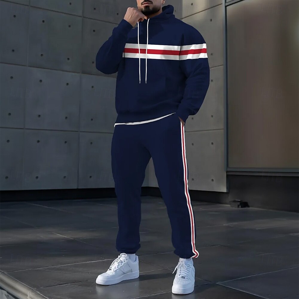 Homme Rayé 2 pièces Ensembles de sweat-shirts 3D Survêtement Sweat à Capuche manche longue Pantalon long À capuche Sportif Décontracté Quotidien Athleisure Impression 3D Bloc de Couleur Printemps de 2025 ? $39.99 –P2