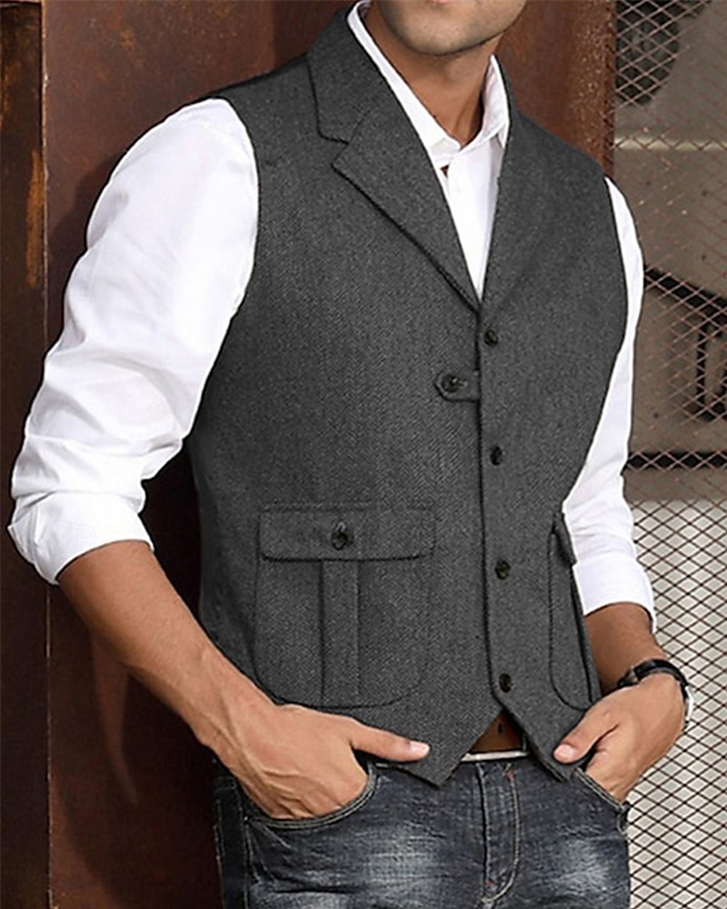 Hombre Chaleco Vacaciones Fiesta Negocio Moda Casual Verano Primavera Bolsillo Botones Poliéster Cómodo Plano Recto 1 botón Diseño Ajuste regular Azul Marino Verde Oscuro Café Gris Chaleco 2025 - $27.99 –P8