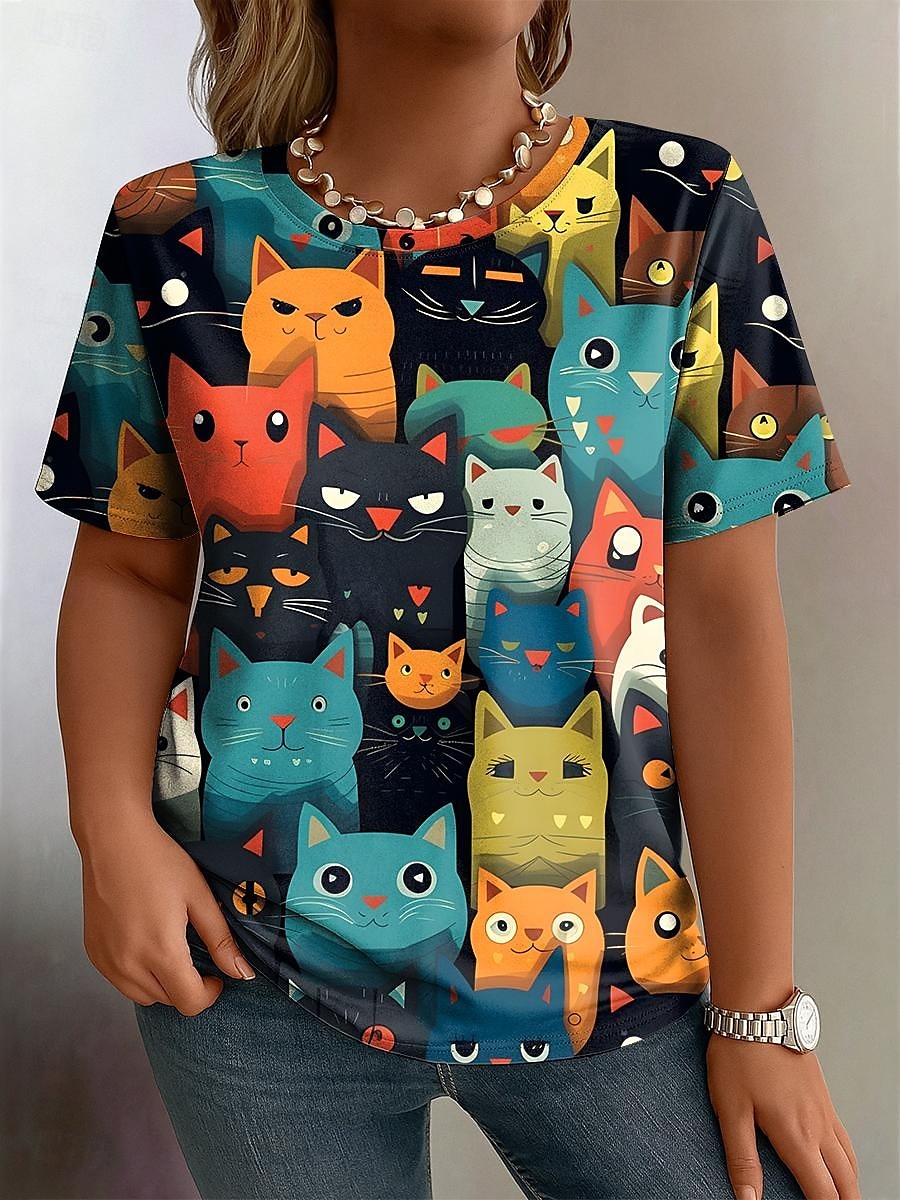 Femmes Grande taille Hauts T-shirt Graphique Animal Imprimé Manche Courte Col ras du cou Occasionnel Quotidien Polyester Printemps Automne Noir Jaune de 2025 ? $19.99 –P3