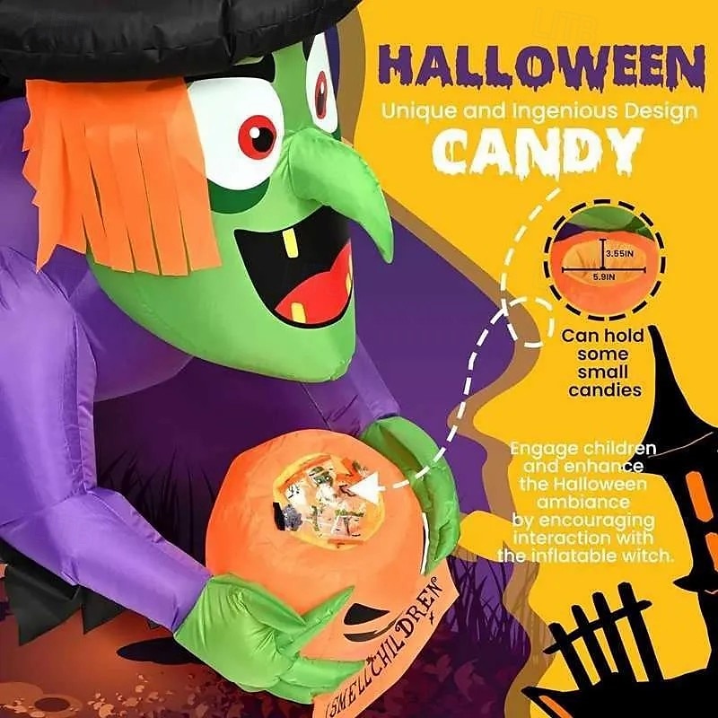 1 Pc Halloween with lights, climbing windows, holding pumpkins, witches, inflatable models, attic display windows, walls, indoor and outdoor parties, festive atmosphere lights 2025 - $47.99 –P9