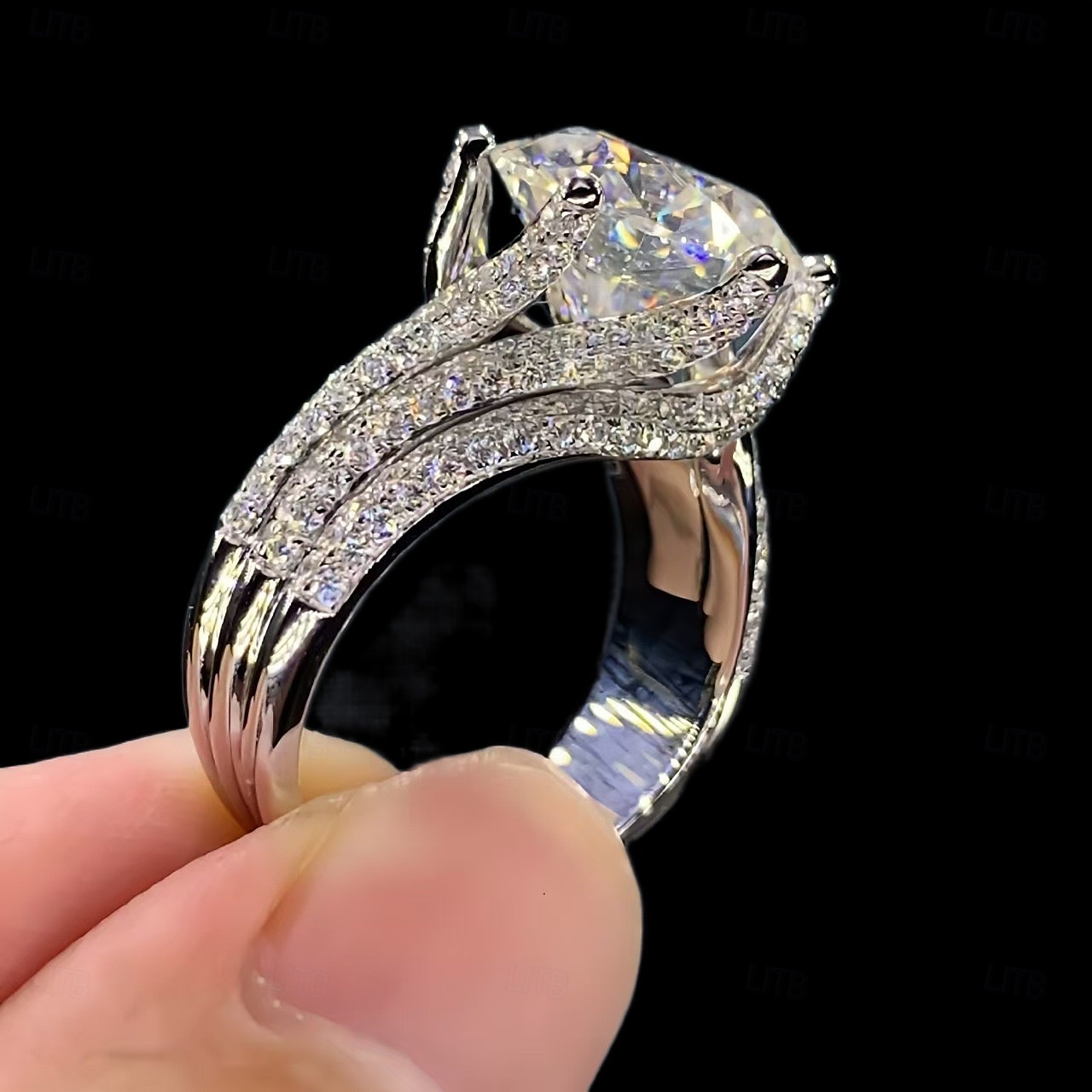 Women's Luxury Silver-Plated Ring with Large Round Cut Zircon and Pave Crystal Detailing - Elegant Statement Jewelry for Parties and Formal Occasions 2025 - $11.99 –P3