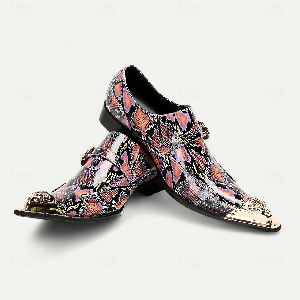 Men's Punk-Inspired Pink Python Print Monk Strap Shoes – Statement Dress Footwear for Stylish Men at Clubs and Special Occasions 2025 - $109.99 –P7