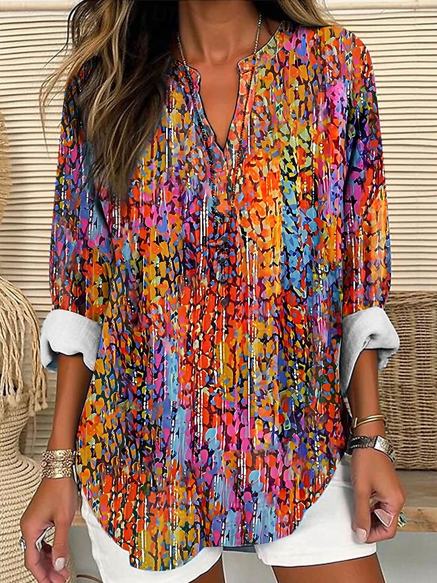 Women's Shirt Long Sleeve Tunic Tops Ombre Graphic Vintage Tropical Hawaiian V Neck Regular Tops Daily Holiday Beach Wear Print Blue Purple Orange Green Summer Spring 2025 - $24.99 –P1