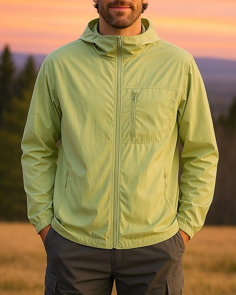 Herren Windjacke Wanderjacke Außen Sonnenschutz Leicht Atmungsaktiv Wanderoutfits Wanderbekleidung Sommer Frühling Jacke Camping / Wandern / Höhlenforschung Laufen Einfarbig Schwarz Hellgrau Purpur 2025 - $41.99 –P4