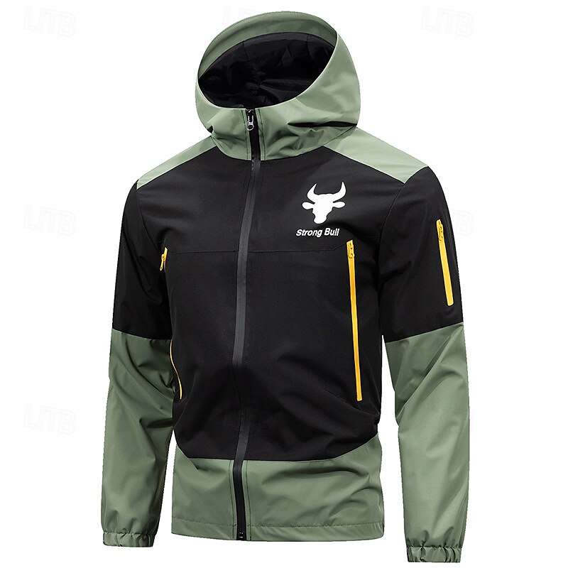 Herren Sport Jacke Regenmantel Wanderjacke Windjacke Outdoor Sport Wasserdicht Windjacke Reißverschluss Tasche Frühling Herbst Farbblock Mode Streetwear Mit Kapuze Regulär Hellgrün Dunkelgrün Khaki 2025 - $52.99 –P1