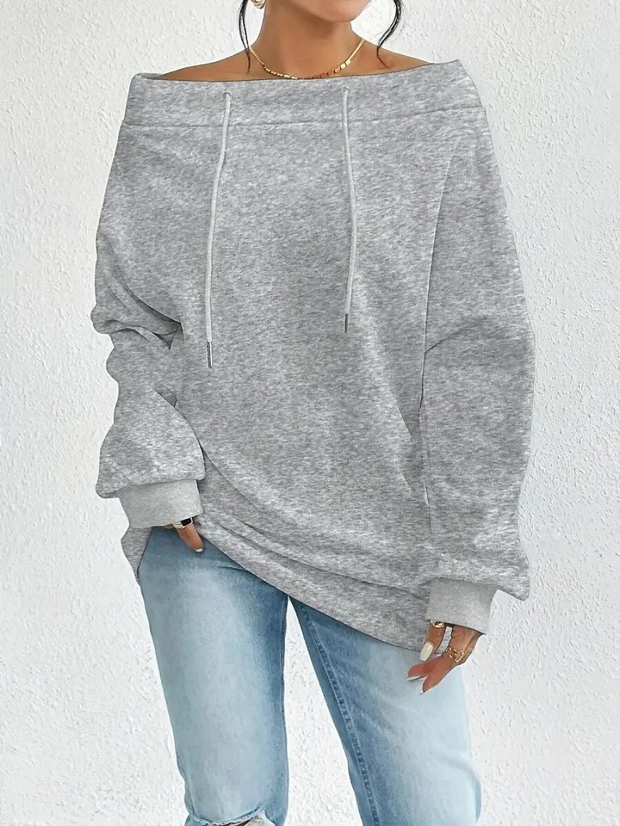 Women's Pullover Sweatshirt Plain Casual Long Sleeve Round Neck Regular Tops Street Dailywear Black White Blue Gray Fall Winter 2025 - $24.99 –P11