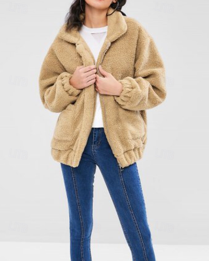 Femmes Sweats zippés Uni Occasionnel manche longue Col roulé Hauts Réguliers Rue Fête Sortir Fermeture éclair Avec Poches Noir Blanche Rouge Kaki Automne Hiver de 2025 ? $24.99 –P2
