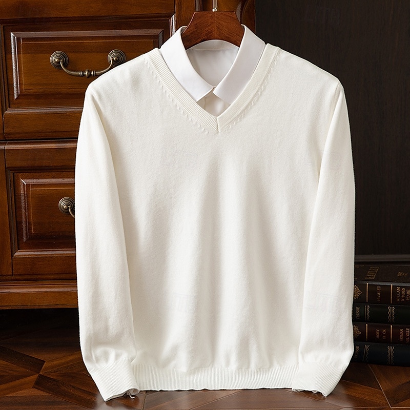 Herr Pullover tröja Stickad tröja Ribbad Sticka Vanliga toppar Stickat Slät V-hals Mode Grundläggande Semester Dagliga kläder Kläder Höst Vinter Kamel Vin S M L 2025 - $25.99 –P2