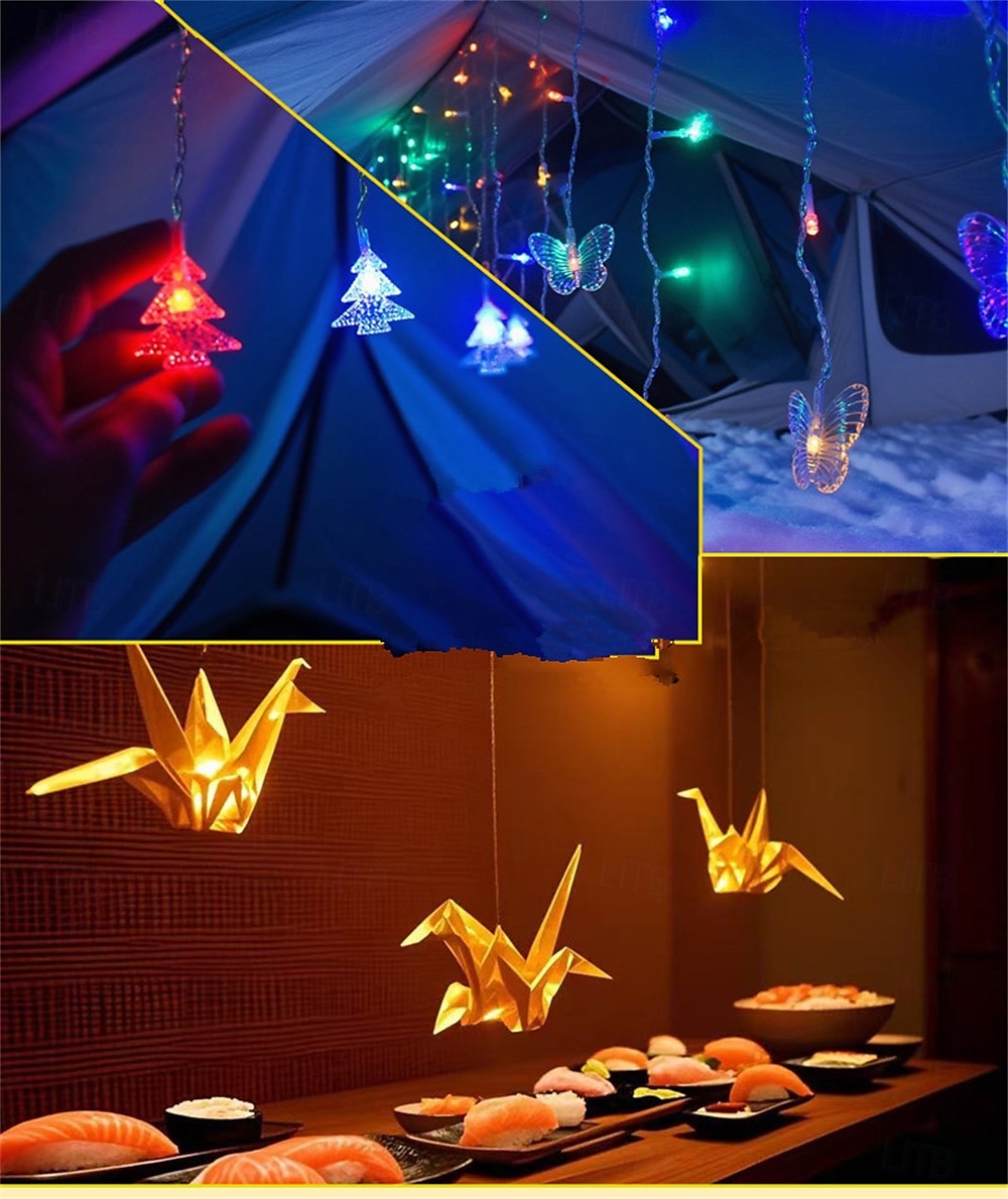 2025年 クリスマスライト LED バタフライ/アイスコーン/ペンタグラム/クリスマスツリー/スノーフレークカーテン つららフェアリー キャンプストリングライト ガーランド 屋外用 家庭用 新年パーティー装飾 1個 コレクション – $19.49 –P2