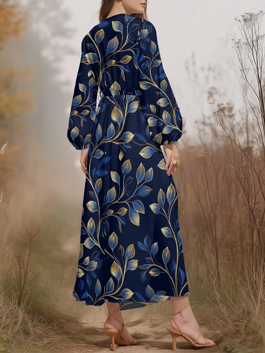 Women's Midi Dress Casual Dress Chiffon Swing Dress Modern Vacation Daily Weekend Regular Fit Floral Long Sleeve V Neck Blue Green Dark Blue Summer Spring Fall Autumn 2025 - $31.99 –P6