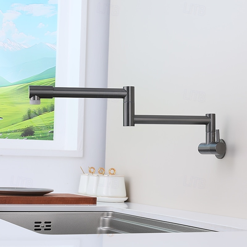 2026年 水栓 - シングルハンドルつの穴 ブラッシュドニッケル / ステンレススチール 標準スパウト / ポットフィラー 壁式 現代コンテンポラリー Kitchen Taps  コレクション – $145.99 –P1