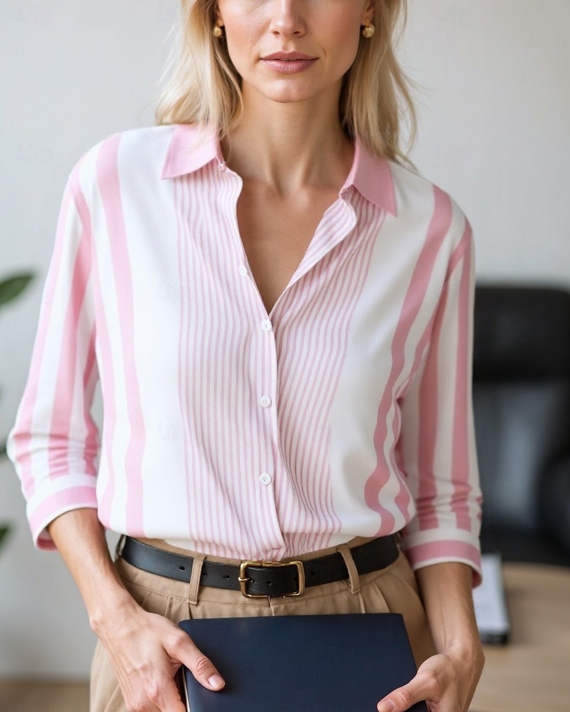 Women's Blouse Dressy Tops Chiffon Tops Color Block Striped Elegant Daily Stylish Long Sleeve Shirt Collar Regular Tops Work Daily Buttons Print Pink Wine Blue Brown Green Spring, Fall, Winter, Summer 2025 - $24.99 –P1