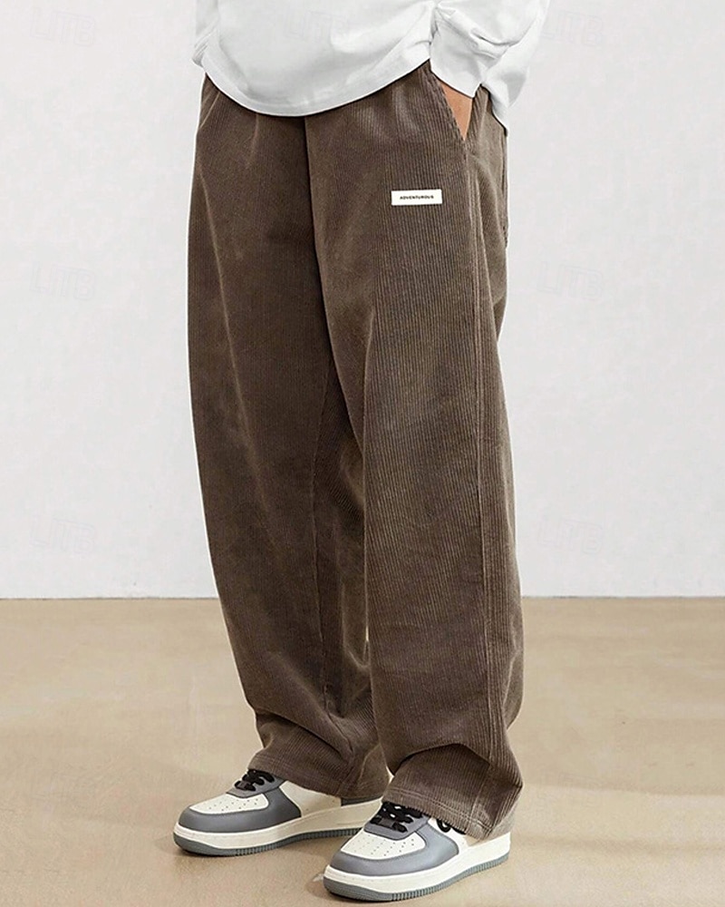 Homens Calças de Veludo Calças Calça casual Bolsos Cintura elástica Com Cordão Tecido Conforto Esportes Diário Moda Casual Preto Branco Micro-Elástica de 2025 por $26.99 –P9