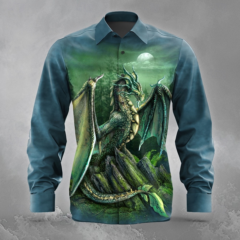 Camicia da uomo Garwin di Sarah Richter con bottoni e motivo a drago, a maniche lunghe, in edizione limitata, firmata dall'artista. del 2025 a $25.99 –P2