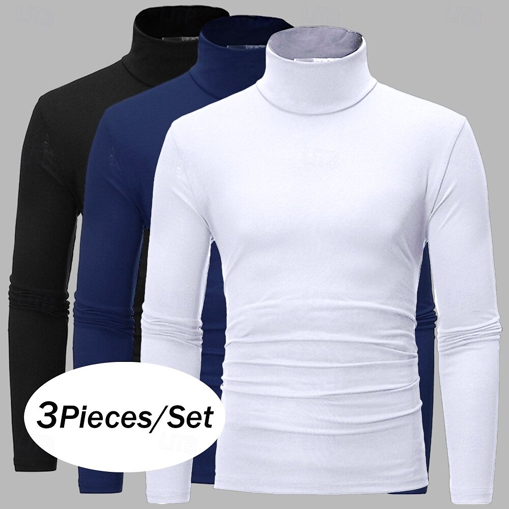 3er Pack Herren T-Shirt Rollkragenshirt Langarmshirt Langarm Rollkragen Herbst Herbst &Winter schlichtes leichtes Basic Classic 3-teiliges Outdoor Casual Sports weiß schwarz blau Top T-Shirt für 2025 - $35.99 –P1