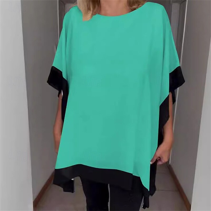 Femmes T-shirt Bloc de Couleur Mode Moderne Manche Courte Col ras du cou Hauts Réguliers Quotidien Sortir Tenue de plage Patchwork Noir Blanche Rouge Vert Gris Été de 2025 ? $21.99 –P5