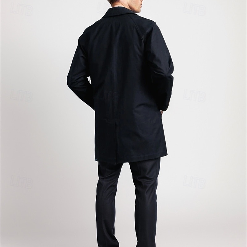 Men's Overcoat Trench Coat Long Trench Coat Vacation Daily Fall Winter Polyester Windproof Soft Outerwear Clothing Apparel Fashion Classic Plain Pocket Lapel Single Breasted 2025 - $48.99 –P10