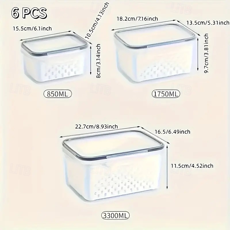 6-Pack BPA-Free Polypropylene Food Storage Containers with Lids, Stackable Refrigerator Organizer Bins with Drain Tray for Fruits, Vegetables, and Dry Goods, Versatile Kitchen Storage System Ideal for Camping and Dining 2025 - $15.99 –P8