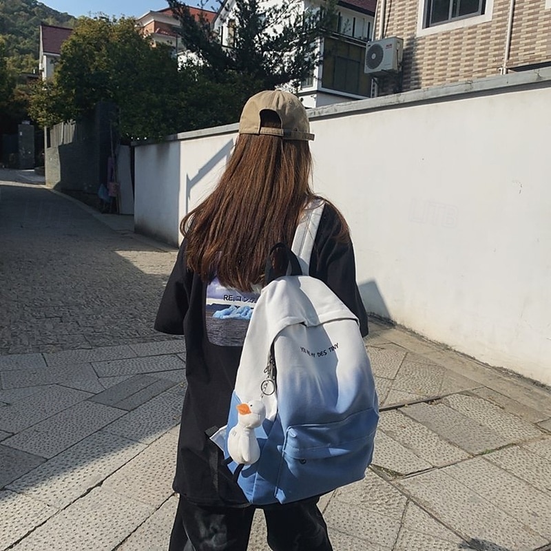 Sac à dos dégradé esthétique pour adolescentes – cartable léger avec porte-clés canard mignon, cartable pastel doux pour la rentrée ou un usage quotidien de 2025 ? $26.99 –P6
