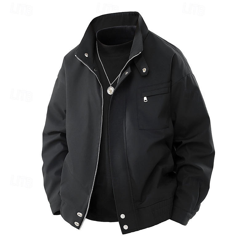 Herr Lättviktsjacka Vardaglig jacka Semester Dagligen Vindtät jacka Ficka Vår Höst Slät Mode Klassisk Hög krage Normal Aprikos Svart Purpur Grön Kaki Jacka 2025 - $44.99 –P16