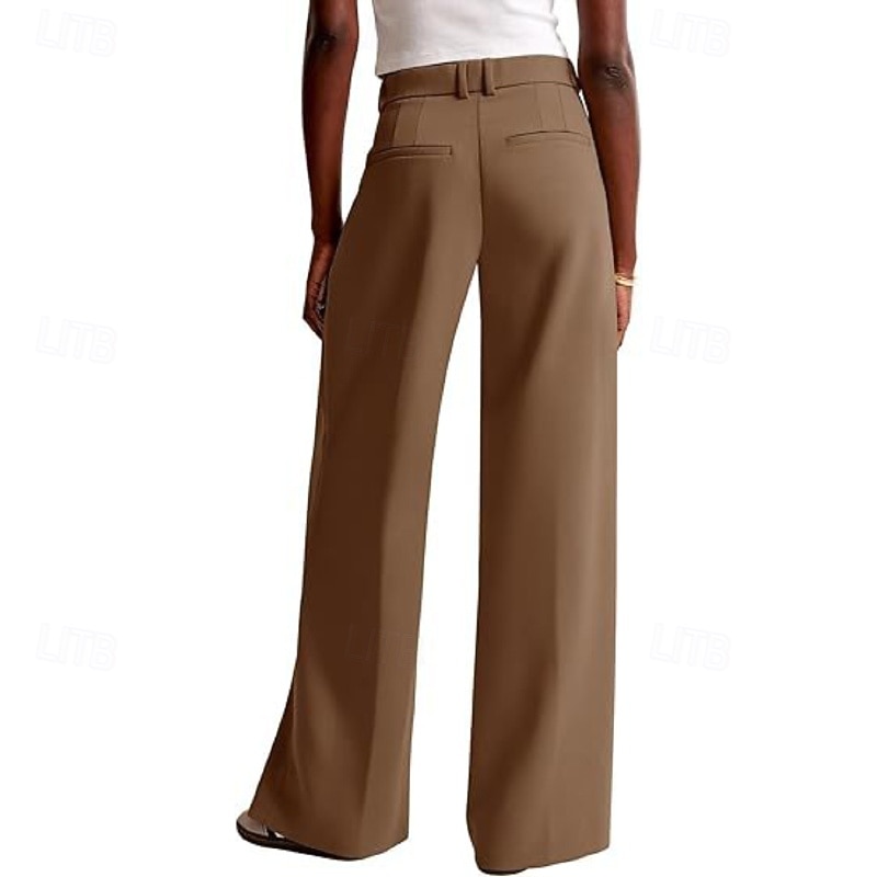 Women's Wide Leg Slacks Streetwear Casual Full Length Natural Plain Elastic Waist Comfy Street Holiday Daily Wear Ash Dark-Gray Dark red Apricot Fall Regular Fit 2026 - $32.99 –P14