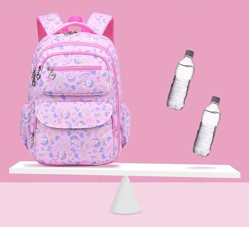 Zaino scolastico stampato per bambine con ciondolo a forma di cuore con cerniera, zaino multitasche leggero e impermeabile per studenti delle scuole elementari e medie, disponibile in rosa, viola, blu e beige del 2025 a $34.99 –P7