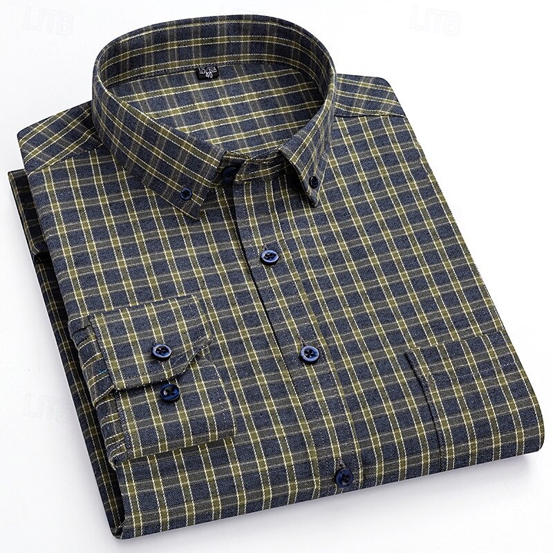 Herren Hemd Kleidhemd Knopfhemd Karomuster Hochzeit Party Schwarz Rote Blau Grün Langarm Revers Frühling Herbst Bekleidung 2025 - $36.99 –P2