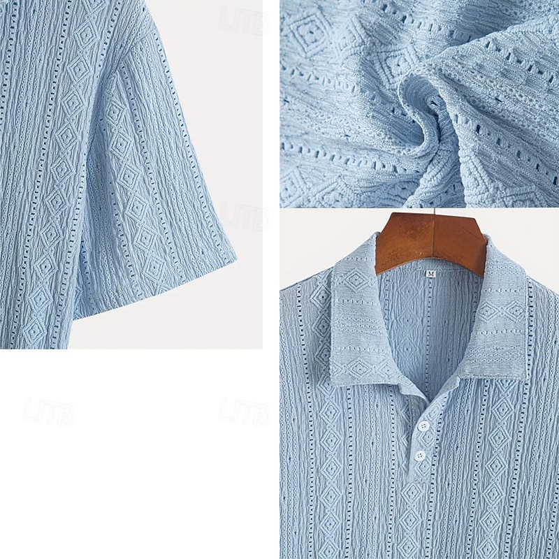Per uomo Maglia da golf Polo da Golf Lavoro Casuale Bavero Manica Corta Essenziale Moderno Semplice Bottoni Jacquard Estate Vestibilità regolare Marrone scuro Nero Verde chiaro Azzurro cielo Cachi del 2026 a $24.99 –P4