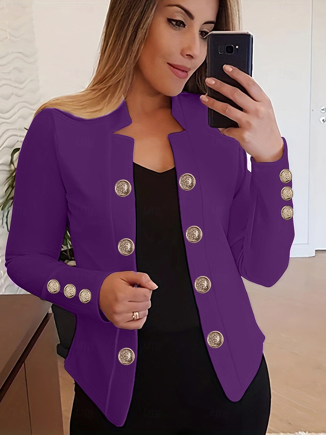 نسائي سترة مريح متنفس Buttons موضة الحديث سهل عمل مناسب للبس اليومي عادية مرتفعة عادي كم طويل ملابس خارجية زهري فاتح أسود أبيض الربيع الخريف 2025 - $23.99 –P2