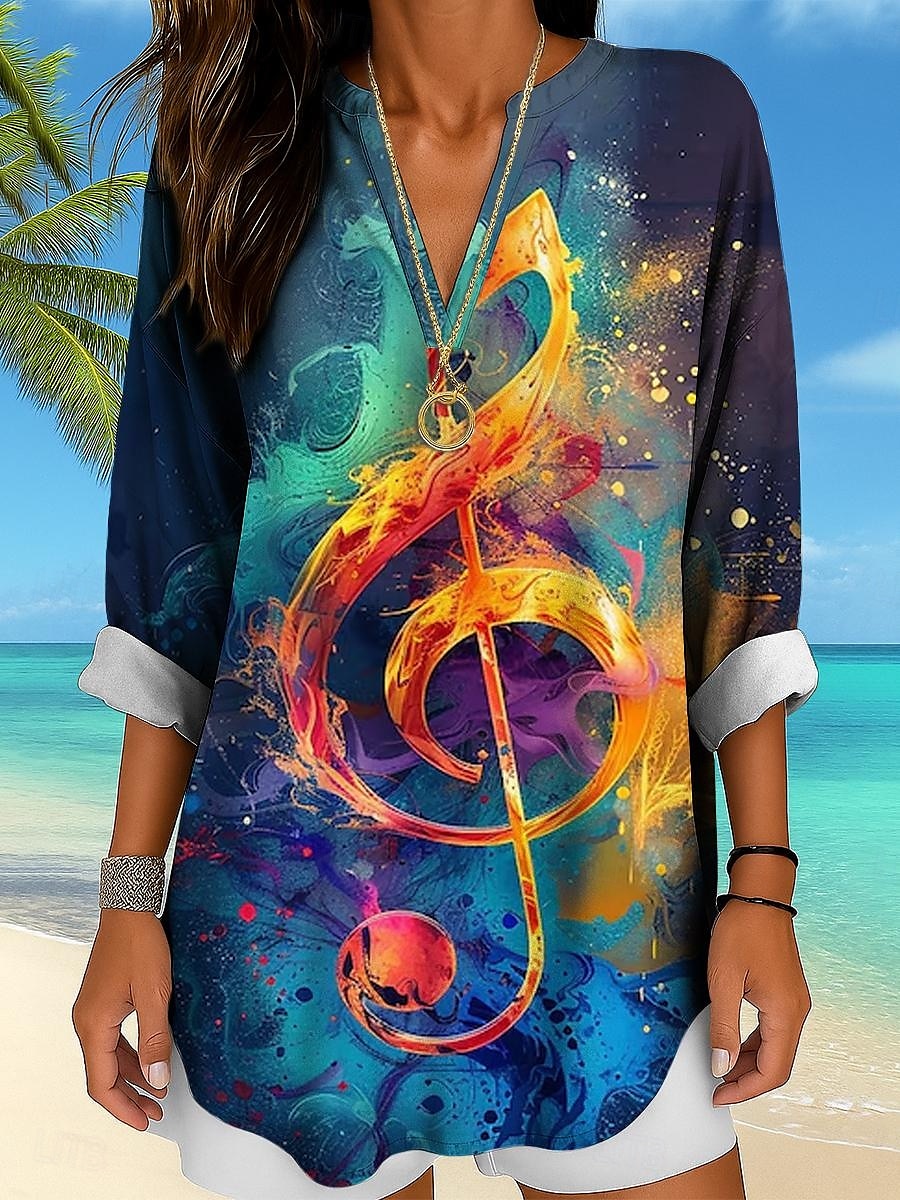 Musikfestival Damenbluse Langarm Tunika Ombre Grafik Geometrisch Elegant Vintage Tropisch Langarm V-Ausschnitt Reguläre Tops Tägliche Urlaub Druck Gelb Blau Fuchsia Sommer Frühling 2025 - $24.99 –P5