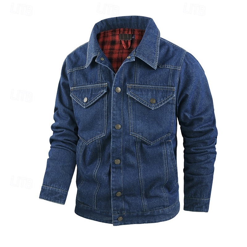 Homme Veste Légère Veste Décontractée Veste en Jean Vacances Quotidien Avec Poches Automne Hiver Uni Mode Classique Revers Régulier Noir Marron Vert Bleu de minuit Bleu clair Veste de 2025 ? $56.99 –P6