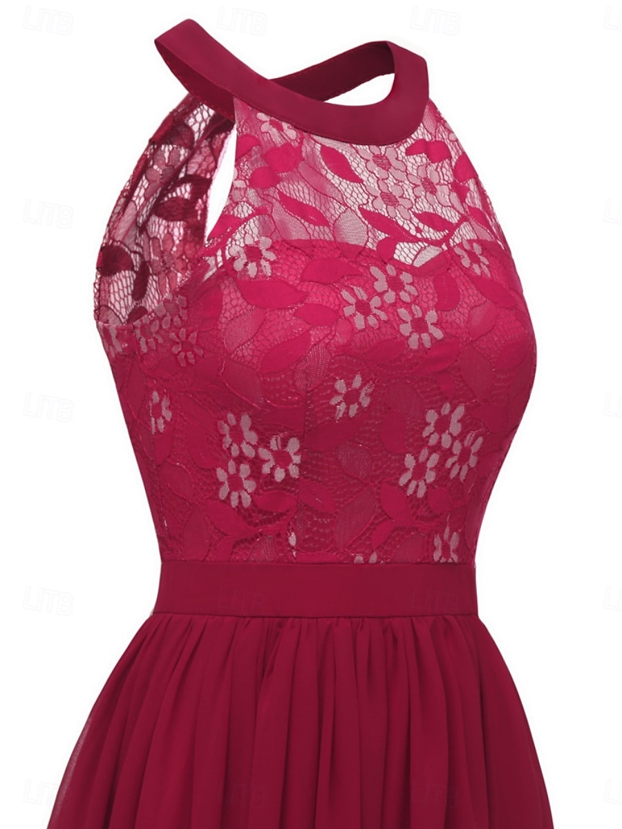 Naisten Midimekko Pitsimekko Coctail-asu Häävieraspuku Sifonki Tyylikäs Muoti Moderni ulko- Cocktailjuhla Normaali Tavallinen Hihaton Riipuskaula Punastuvan vaaleanpunainen Viini Laivaston sininen 2025 - $31.99 –P15