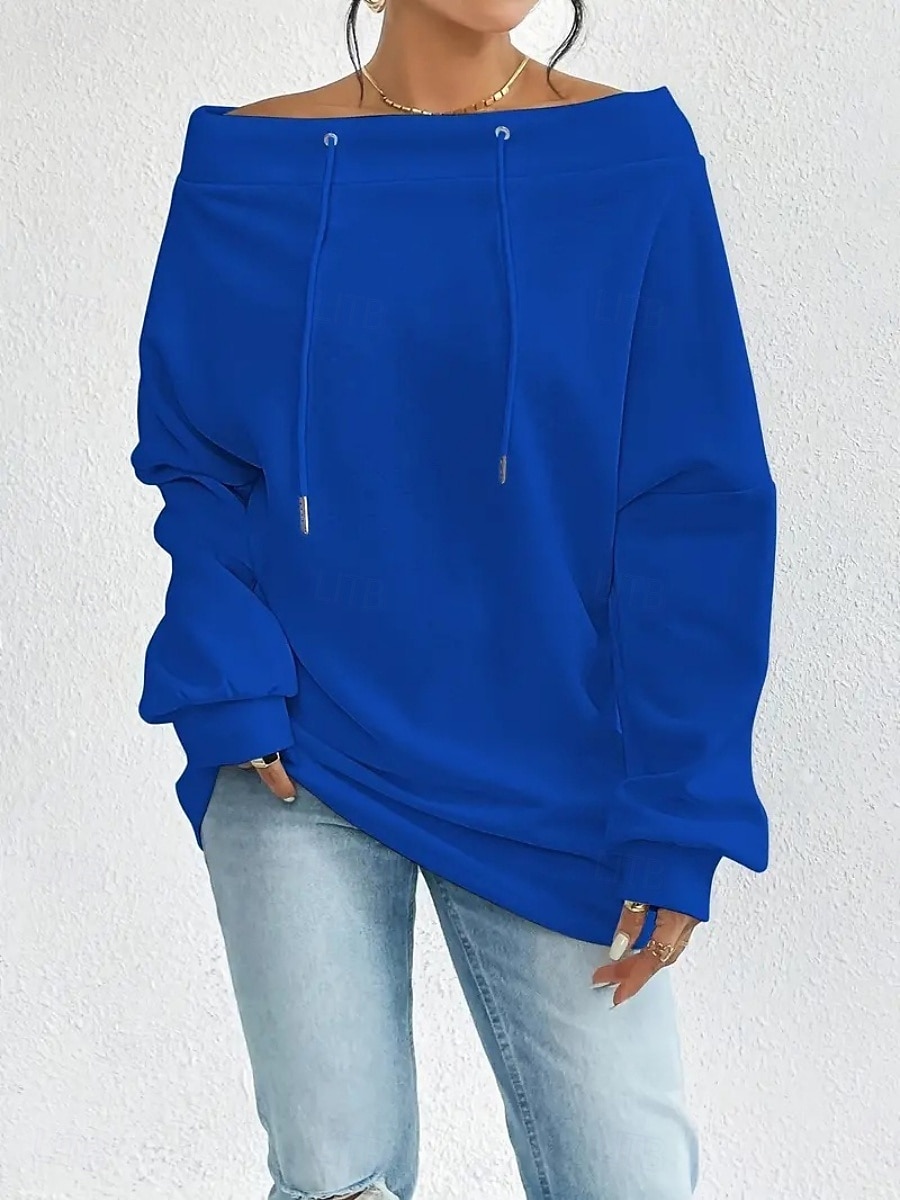 Women's Pullover Sweatshirt Plain Casual Long Sleeve Round Neck Regular Tops Street Dailywear Black White Blue Gray Fall Winter 2025 - $24.99 –P7