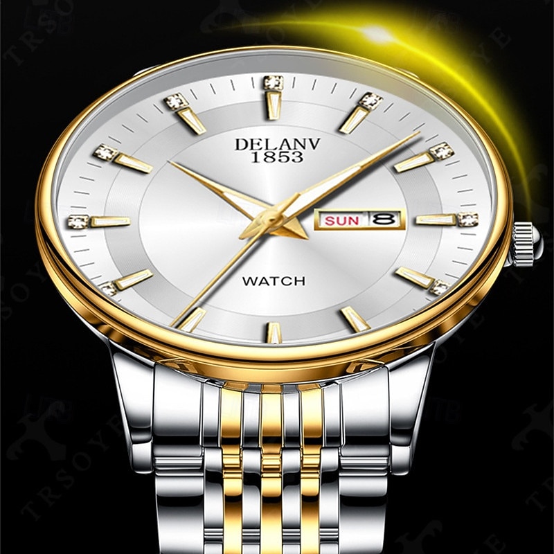 Die neue Edelstahlband große Ziffernblatt modische Herren Business Uhr mit IPX7 Wasserbeständigkeit leuchtendem Kalender und Tagesanzeige Freizeit Quarz Uhr einfache und vielseitige Herren Sport 2026 - $22.99 –P6