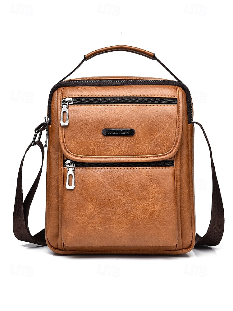 Férfi vízálló műbőr crossbody táska több zsebes kialakítással – laza utazó válltáska napi ingázáshoz, munkába vagy hétvégi kirándulásokhoz 2025 - $19.99 –P4