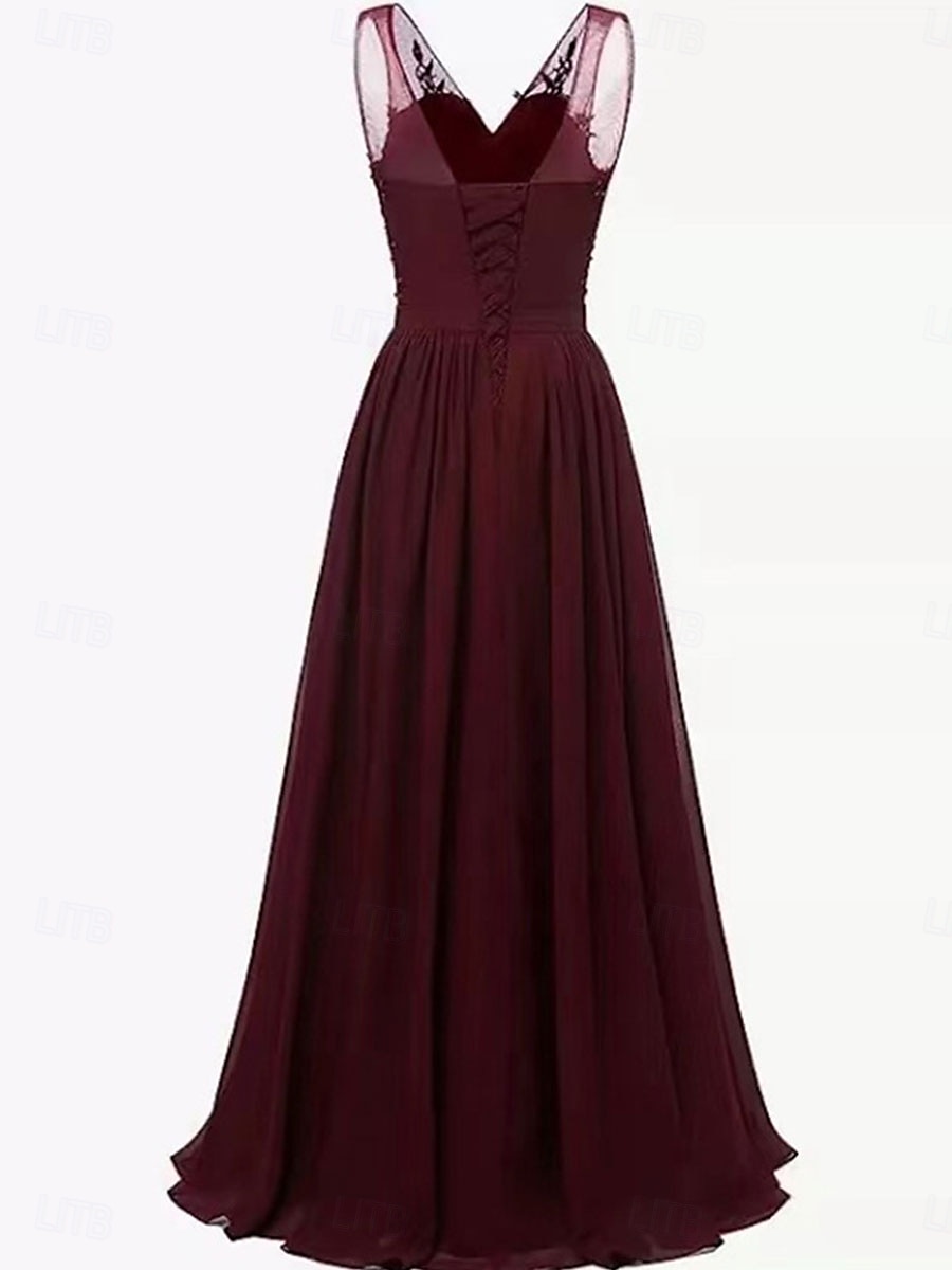A-Linie Mutter der Braut Kleid Elegant Einfach V-Ausschnitt Bodenlang Ärmellos mit Falten 2025 - $109.99 –P2
