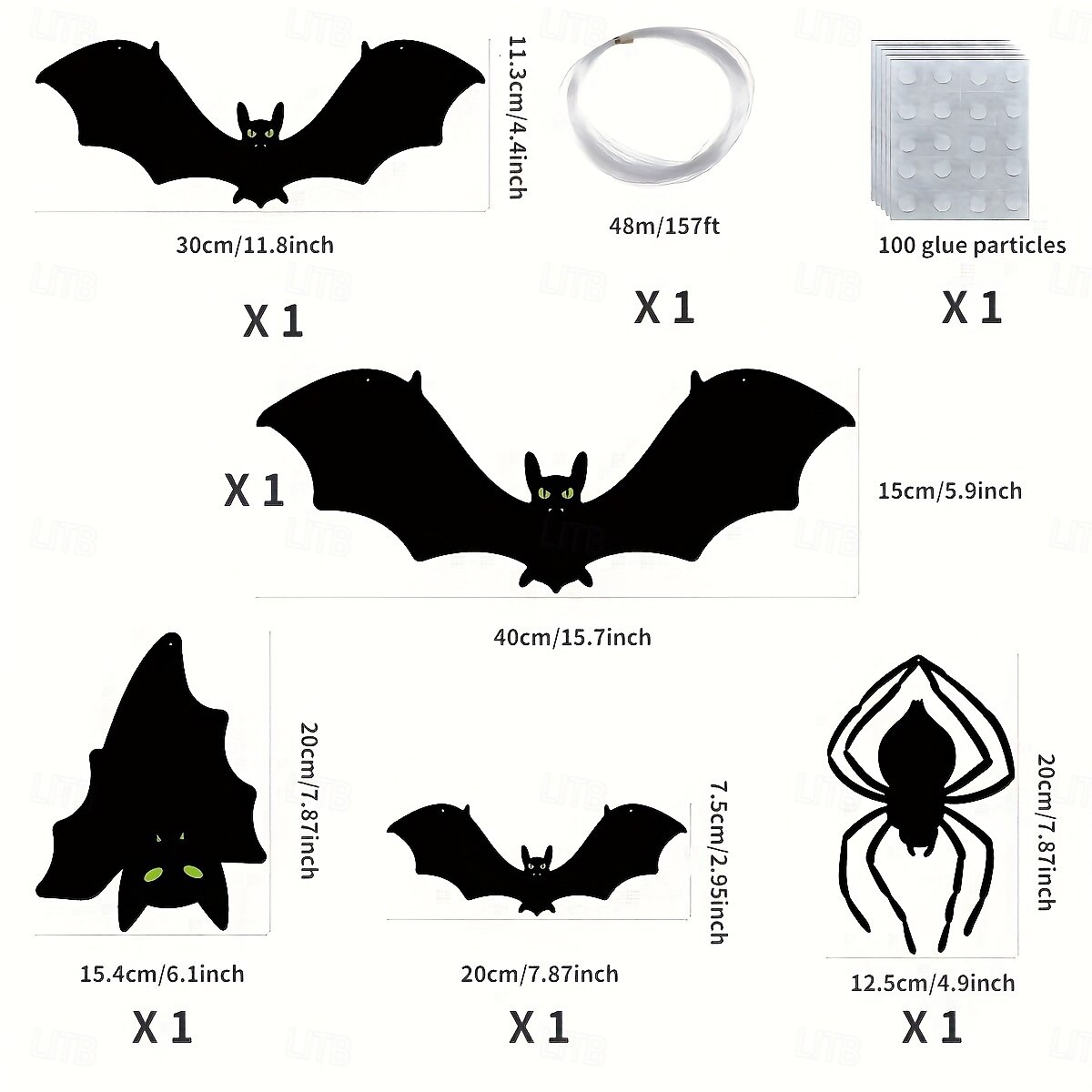 Ensemble de décorations d'Halloween 7 pièces - Chauves-souris effrayantes &Araignées géantes aux yeux brillants : parfaites pour une fête ou un jardin ! Cadeau de Noël, d'Halloween ou de Thanksgiving. de 2025 ? $36.99 –P2