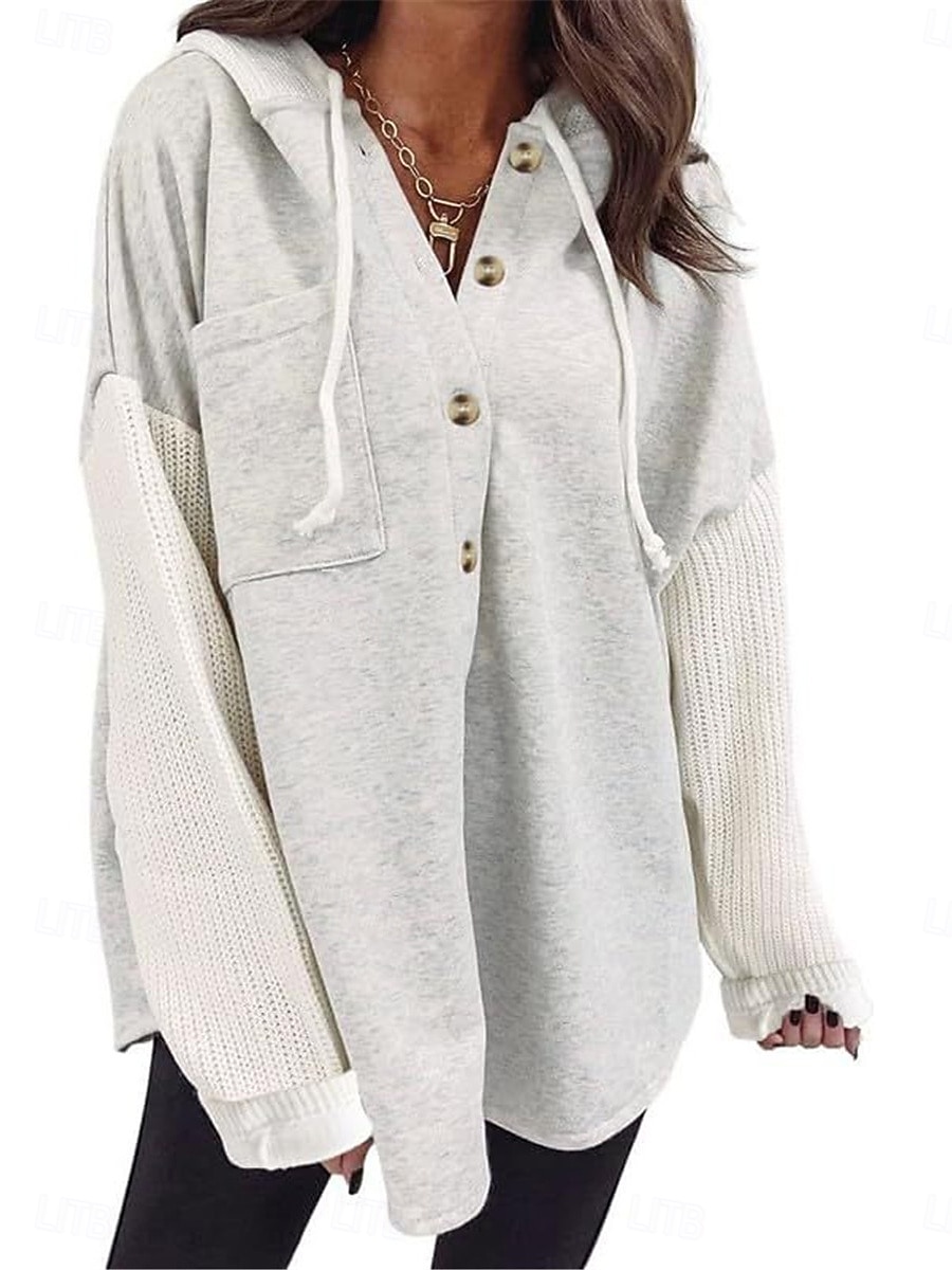Mulheres Pulôver Moletom Com Capuz Tecido Casual Manga Longa Com Capuz Tops regulares Rua Dia a Dia Bolsos Botões Preto Laranja Verde cáqui Cinzento Outono Inverno de 2025 por $32.99 –P5