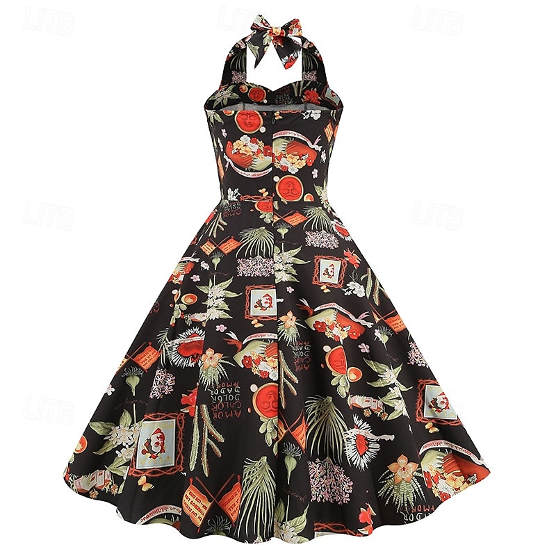 Retró 1950-es Rockabilly Swing ruha Flare ruha A-vonalú Kötőfék nyaka Női Farsang Zsúr Alkalmi / Napi Retro témájú buli Felnőttek Ruha Tavaszi nyár 2025 - $28.99 –P20
