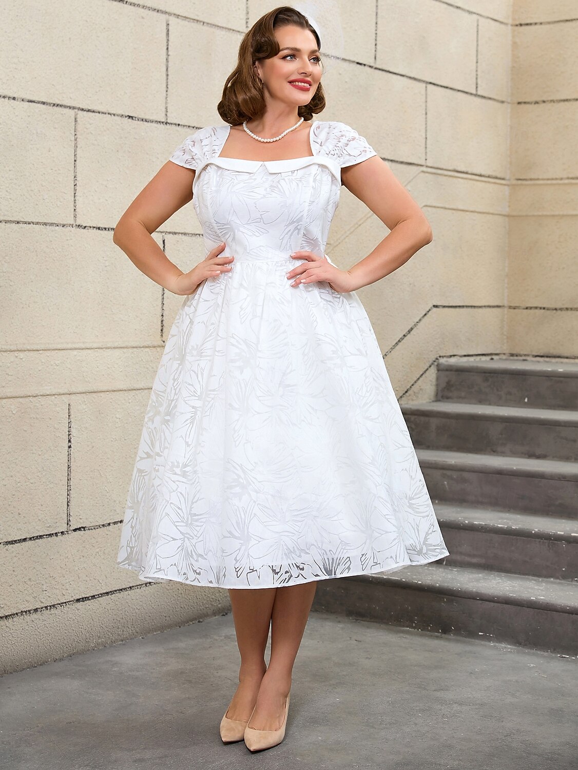 Retro Vintage 1950er Rockabilly Midlänge A-Linien-Kleid Ausgestelltes Kleid Übergröße Blumen A-Linie Damen Urlaub Heimkehr Party & Abend Erwachsene Kleid Frühling & Sommer 2025 - $72.99 –P6